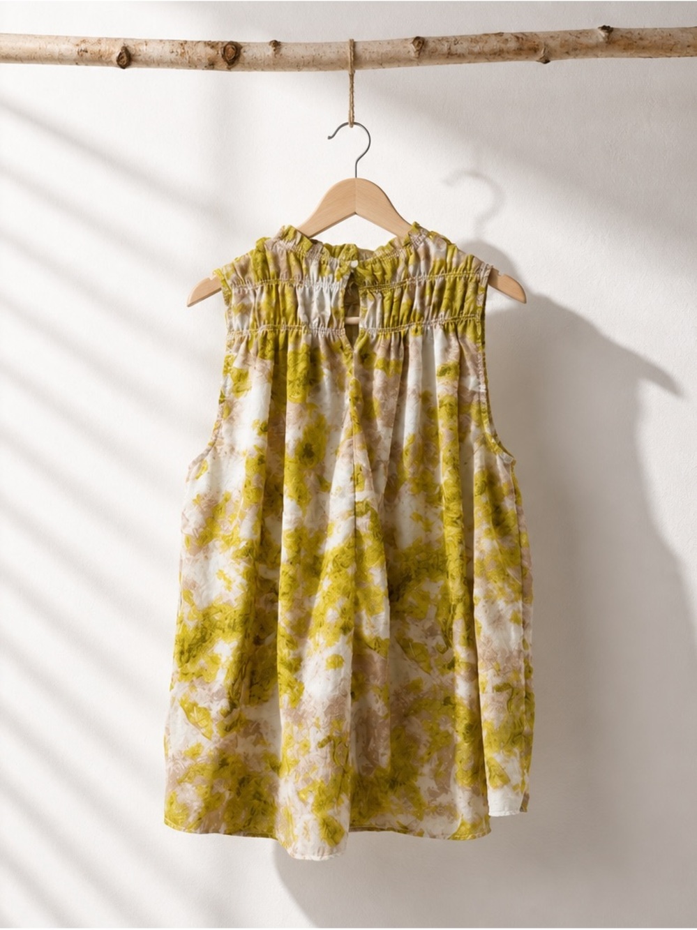 Joie Sleeveless Floral Print Smocked Yoke Top in Olive Green & Cream - Picture 2 of 3